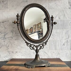 Vintage Ornate Art Nouveau Bronze Swivel Vanity Mirror - Made in Italy